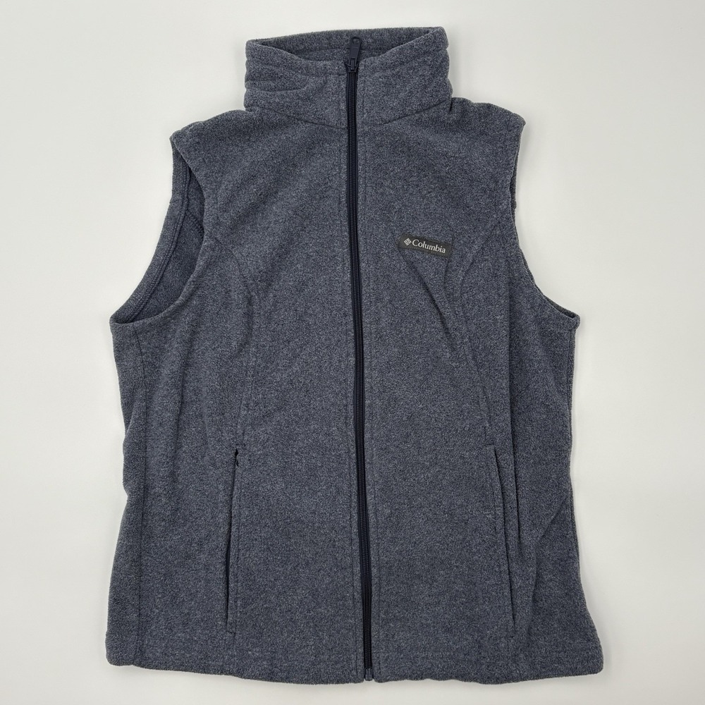 Columbia Benton Springs Fleece Vest Womens Medium Gray Full Zip Pockets Soft
